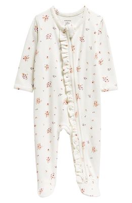 Nordstrom Floral Ruffle Zip-Up Cotton Footie in Ivory Egret Little Bouquets
