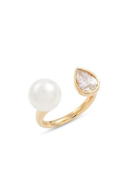 Nordstrom Freshwater Pearl & Cubic Zirconia Open Ring in 14K Gold Plated