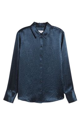 Nordstrom Hammered Satin Button-Up Shirt in Navy Blueberry