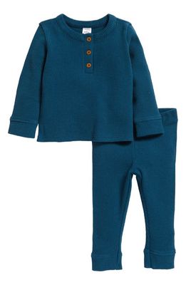 Nordstrom Henley Waffle Knit Cotton Henley & Pants Set in Teal Seagate