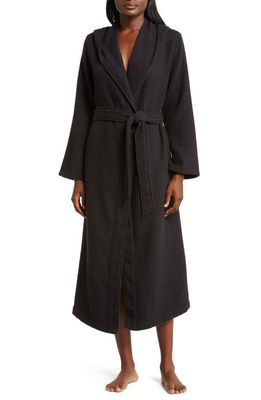 Nordstrom Hooded Long Cotton Waffle Robe in Black