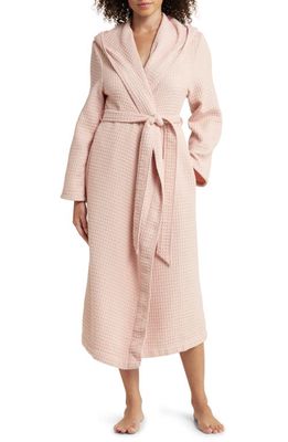 Nordstrom Hooded Long Cotton Waffle Robe in Pink Smoke