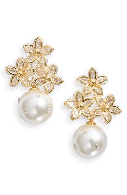 Nordstrom Imitation Pearl Drop Earrings in Clear- White- Gold
