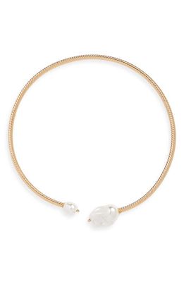 Nordstrom Imitation Pearl Open Collar Necklace in White- Gold