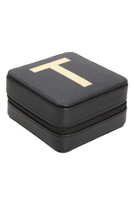 Nordstrom Initial Zip Square Jewelry Box in T- Black- Gold