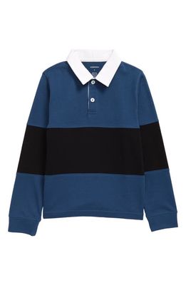Nordstrom Kids' Colorblock Cotton Rubgy Shirt in Navy Denim- Black