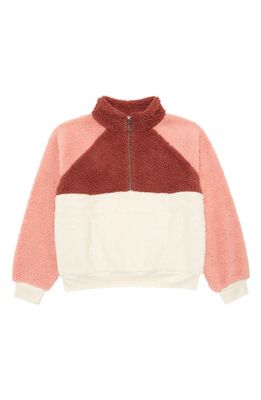 Nordstrom Kids' Colorblock Faux Shearling Pullover in Red Jelly Colorblock