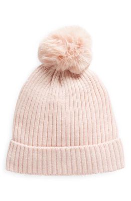 Nordstrom Kids' Fleece Lined Beanie with Faux Fur Pom in Pink Lotus