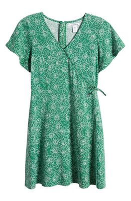 Nordstrom Kids' Floral Faux Wrap Dress in Green Verdant Daisies