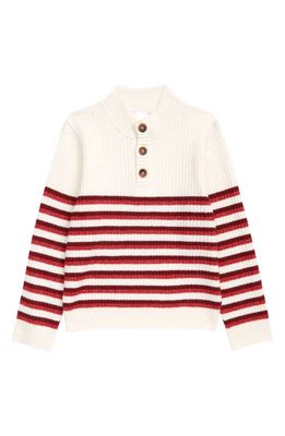 Nordstrom Kids' Matching Family Moments Stripe Henley Sweater in Ivory Egret- Red Stripe
