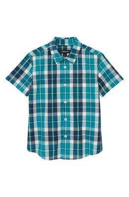 Nordstrom Kids' Poplin Button-Up Shirt in Teal Pagoda Plaid