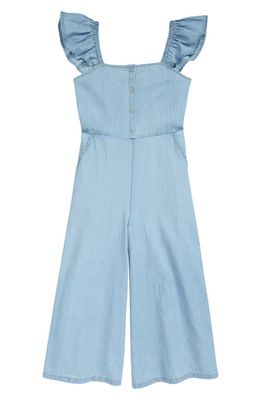 Nordstrom Kids' Ruffle Cotton Chambray Romper in Blue Sky Wash