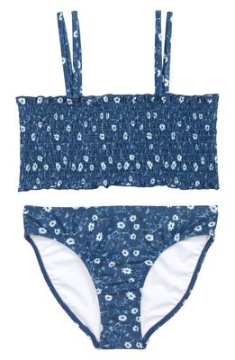 Nordstrom Kids' Smocked Two-Piece Swimsuit in Navy Denim Daisy Floral Days