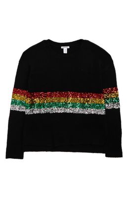 Nordstrom Kids' Sparkle Sweater in Black Sparkle Stripe