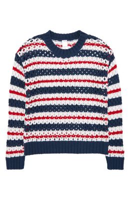 Nordstrom Kids' Stripe Openwork Cotton Sweater in Navy Denim- Multi Stripe