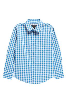 Nordstrom Kids' Stripe Poplin Button-Up Shirt in Blue Boat Gingham