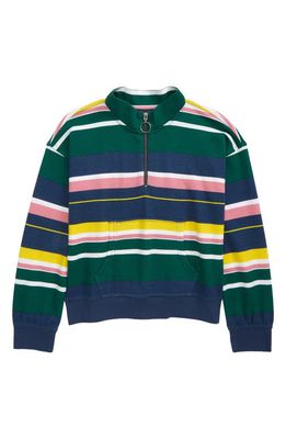 Nordstrom Kid's Stripe Quarter Zip Sweatshirt in Navy Denim Multi Stripe