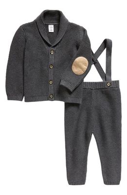 Nordstrom Knit Cotton Cardigan & Suspender Pants Set in Grey Medium Charcoal Heather