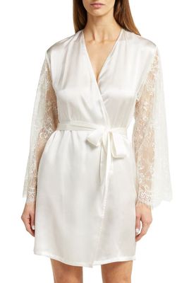Nordstrom Lace Trim Washable Silk Robe in Ivory Cloud