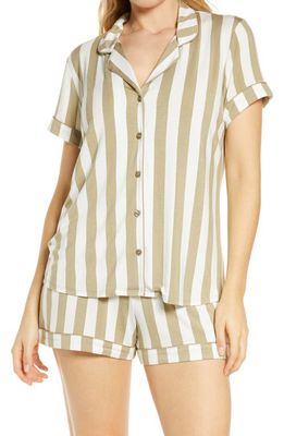 Nordstrom Lingerie Moonlight Short Pajamas in Olive Silver Wide Stripe