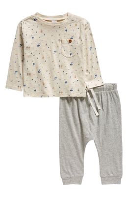 Nordstrom Long Sleeve Cotton Pocket T-Shirt & Joggers Set in Ivory Pristine Forest- Grey