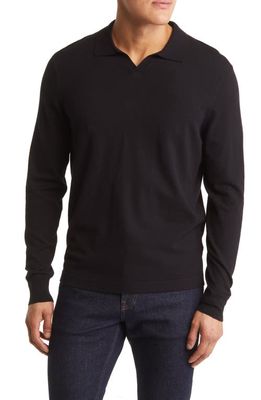 Nordstrom Long Sleeve Johnny Collar Polo Sweater in Black