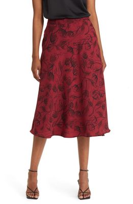 Nordstrom Luxe Drape A-Line Skirt in Red- Black Shadow Floral