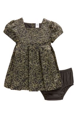 Nordstrom Matching Family Moments Metallic Jacquard Dress with Bloomers in Black- Gold Outline Floral