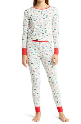 Nordstrom Matching Family Moments Print Tight Fit Pajamas in Ivory Egret Joy Winter Toss