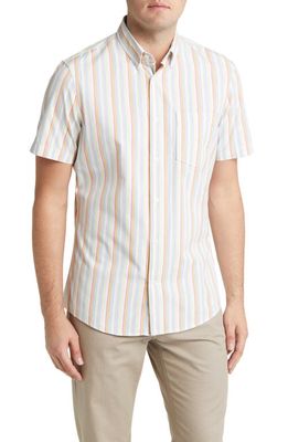 Nordstrom Matching Family Moments Trim Fit Short Sleeve Button-Up Shirt in White Multi Stripe