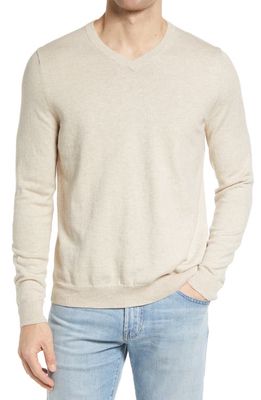 Nordstrom Men's Shop Cotton & Cashmere V-Neck Sweater in Ivory Sand Heather