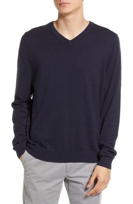 Nordstrom Men's Shop Cotton & Cashmere V-Neck Sweater in Navy Night