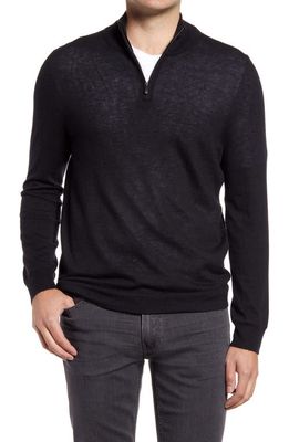 Nordstrom Men's Shop Quarter Zip Lightweight Cashmere Sweater in Black Caviar