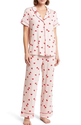 Nordstrom Moonlight Eco Crop Pajamas in Pink Lotus Heart Toss