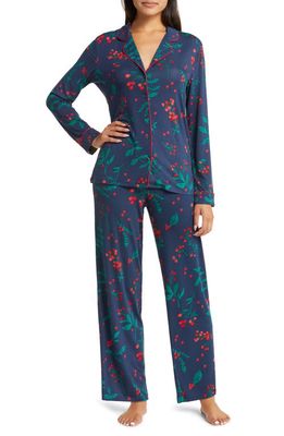 Nordstrom Moonlight Eco Long Sleeve Knit Pajamas in Navy Winterberries