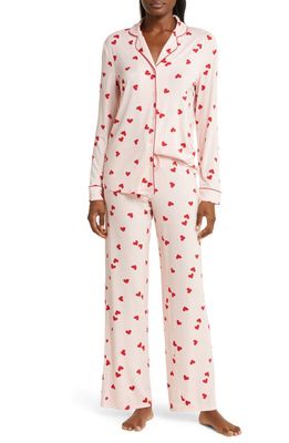 Nordstrom Moonlight Eco Long Sleeve Knit Pajamas in Pink Lotus Heart Toss