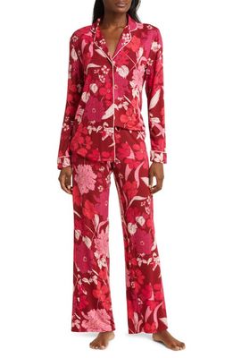 Nordstrom Moonlight Eco Long Sleeve Knit Pajamas in Red Velvet Lisolette Flora