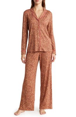 Nordstrom Moonlight Eco Long Sleeve Knit Pajamas in Tan Leopard Spots