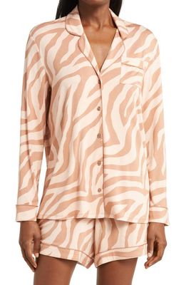 Nordstrom Moonlight Eco Long Sleeve Short Pajamas in Tan Mocha Sleepy Zebra