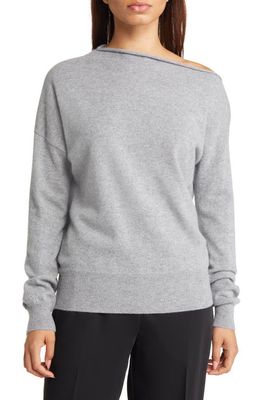 Nordstrom Off the Shoulder Cashmere Sweater in Grey Heather