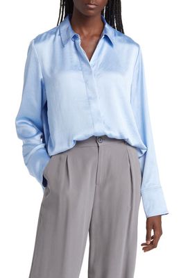 Nordstrom Oversize Satin Button-Up Top in Blue Thread