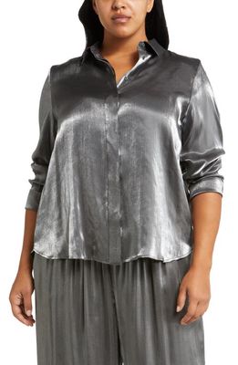 Nordstrom Oversize Shine Shirt in Metallic Silver