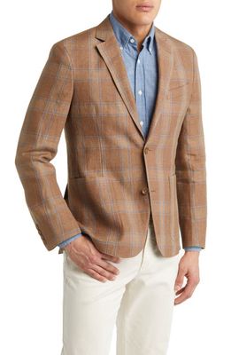 Nordstrom Patch Pocket Plaid Linen Sport Coat in Brown- Blue Tuscan Plaid