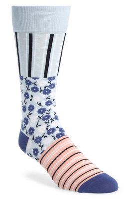 Nordstrom Patterned Crew Socks in Blue Sky Floral Stripe Mix