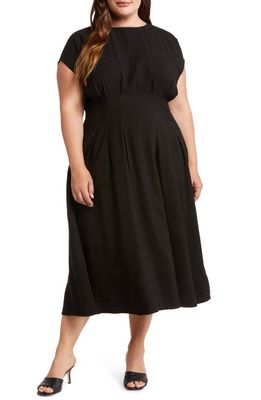 Nordstrom Pleated Waist A-Line Dress in Black