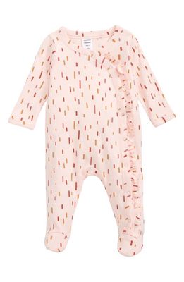 Nordstrom Print Cotton Ruffle Footie in Pink Lotus Confetti