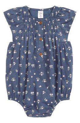 Nordstrom Print Smocked Cotton Bubble Bodysuit in Blue Del Mar Painted Daisies