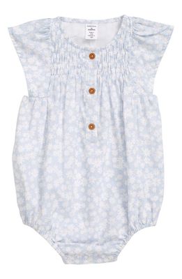 Nordstrom Print Smocked Cotton Bubble Bodysuit in Blue Feather Dense Daisy