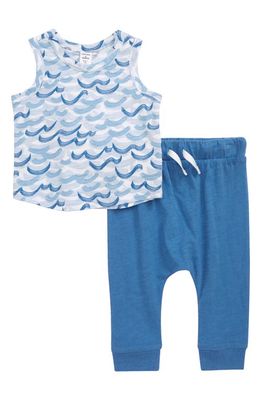 Nordstrom Print Tank & Joggers Set in White Waves- Blue