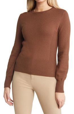 Nordstrom Puff Sleeve Cotton & Wool Sweater in Brown Pinecone